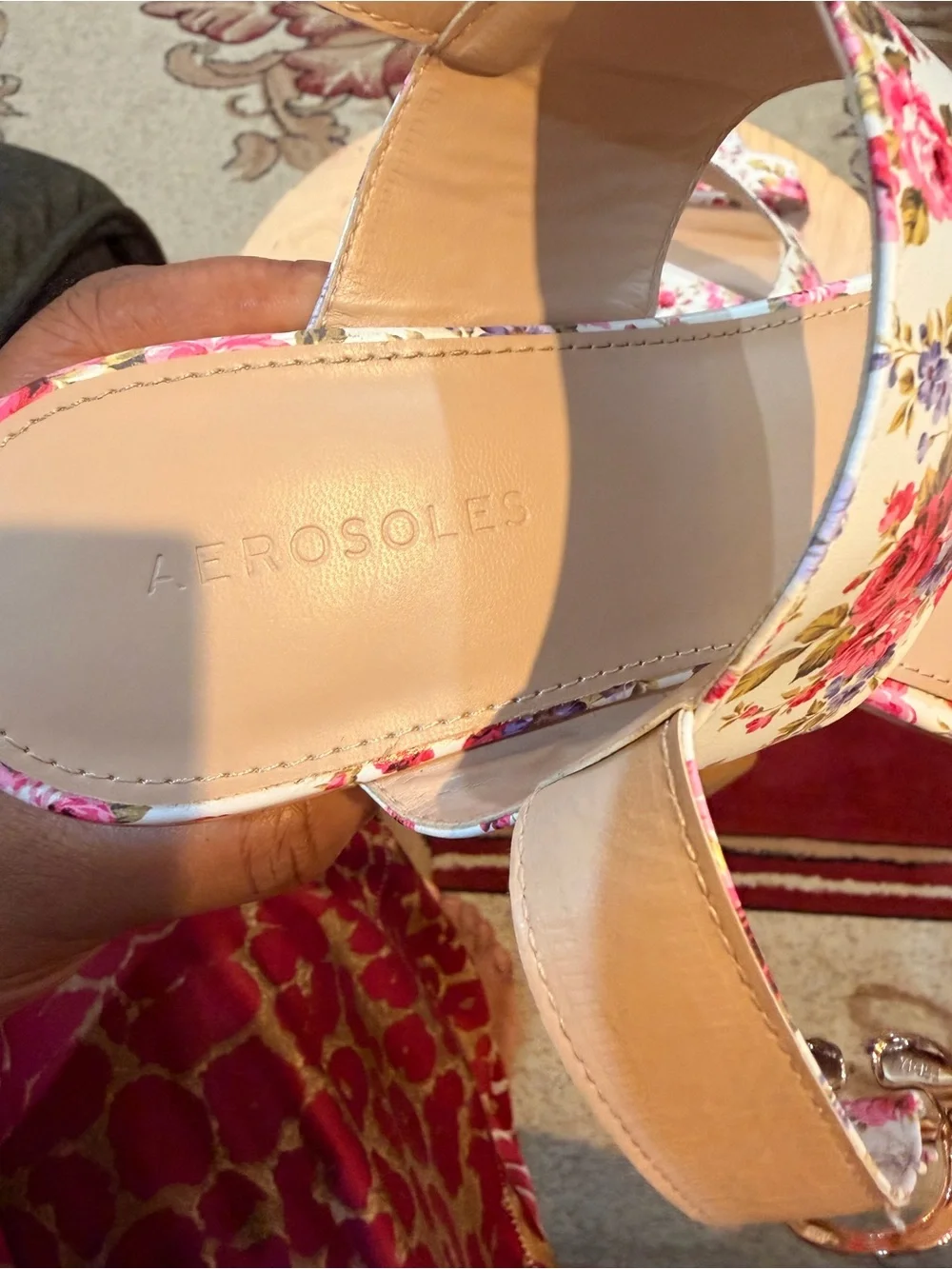Aeropostale pink &White Floral Espadrille Block Heel Sandals Size 8.5 Like New